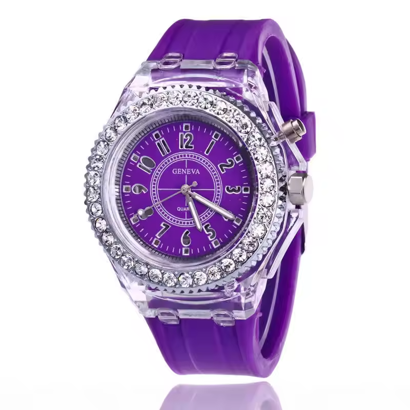Outdoor Luminous Personalized Water Diamond LED Fashion Student Couple Jelly Quartz bracelet LED fluorescent couple watches
